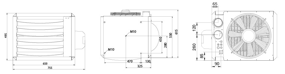 Schéma dimensions aérotherme modulant